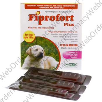 Fiprofort Plus (Fipronil/S-Methoprene) - 9.8%w/w/8.8%w/w (0.67mL x 3 Pipettes)(Small dog Up to 10kg) P1