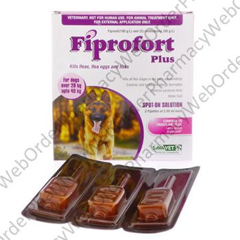 Fiprofort Plus (Fipronil/S-Methoprene) - 9.8%w/w/8.8%w/w (2.68mL x 3 Pipettes)(Large dog 20-40kg) P1